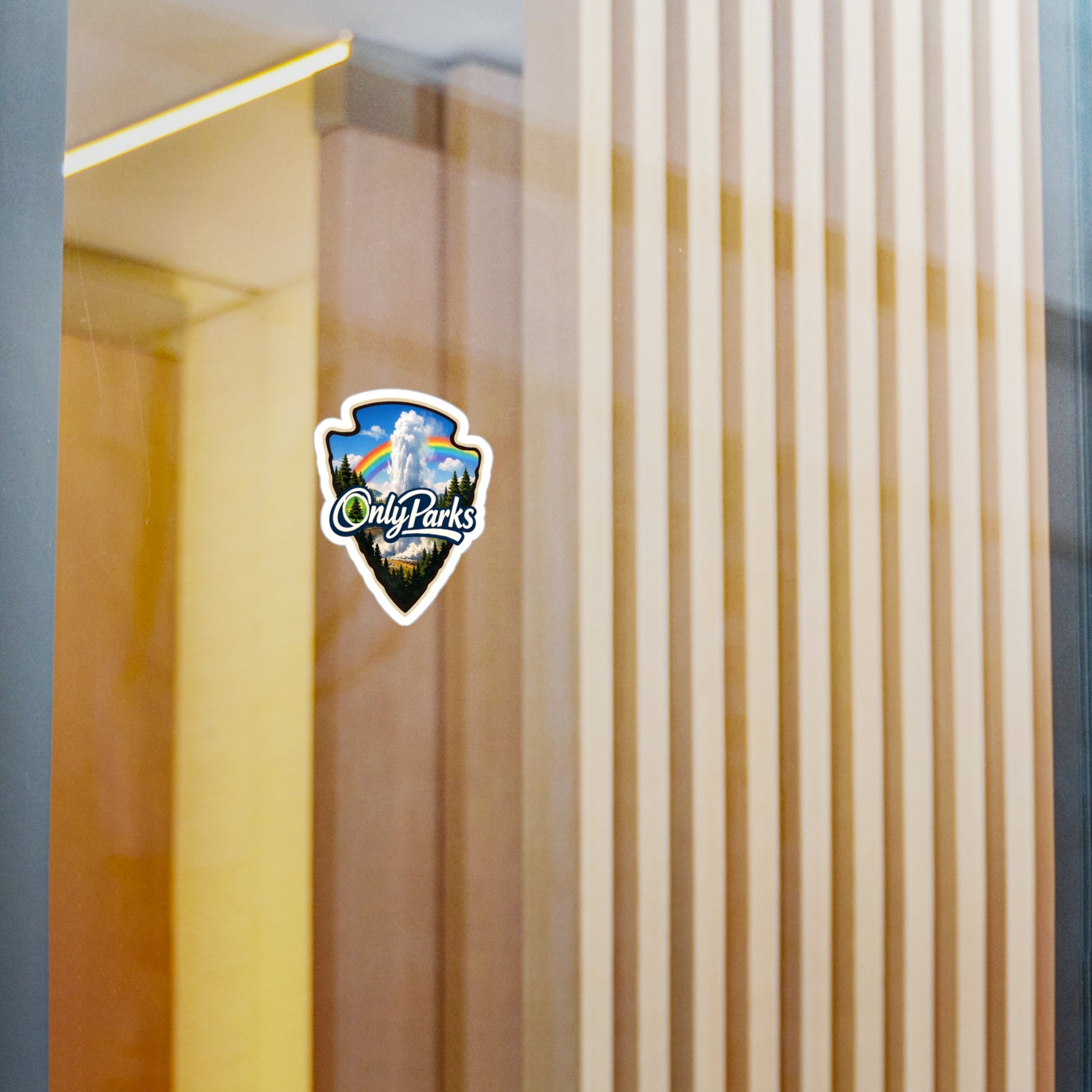 Sticker with 'Only Parks' logo on a window