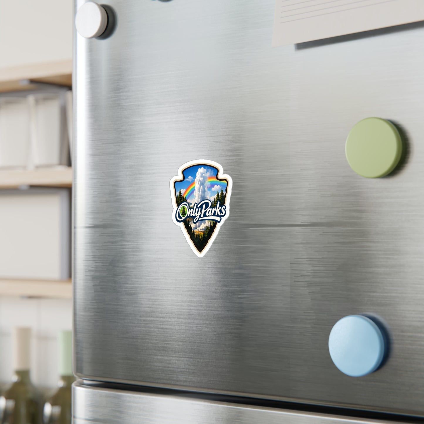 Sticker on a fridge with 'Only Parks' branding